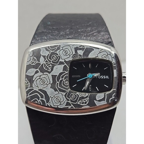 Fossil JR1238 Womens Floral Wide Leather Cuff Vintage Watch Quartz New Battery - Picture 4 of 12